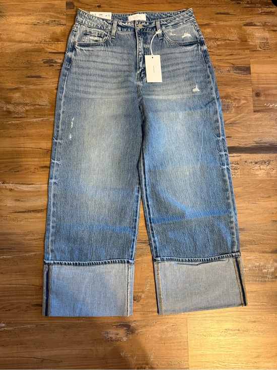 Vervet Denim - Vervet Women’s High-Rise Wide Leg Cuff Hem Jeans - Light Blue Wash Olivia